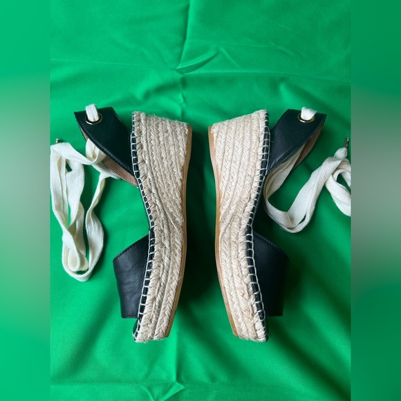 La CANADIENNE Espadrilles Sandals Lace Up Leather Black Size 7 - Picture 5 of 14